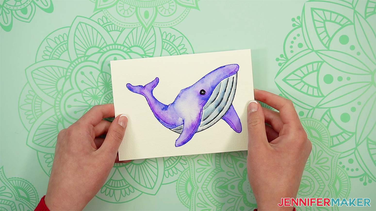 finished whale watercolor notecard