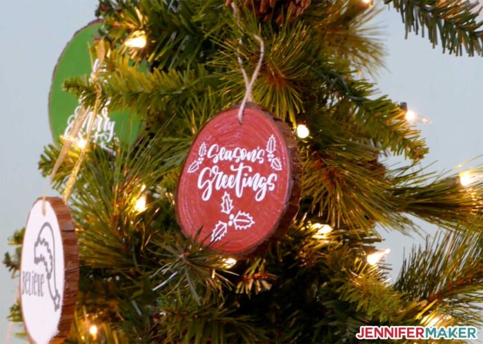 HTV On Wood Slice Ornaments Using Cricut Easy Press - So Fontsy