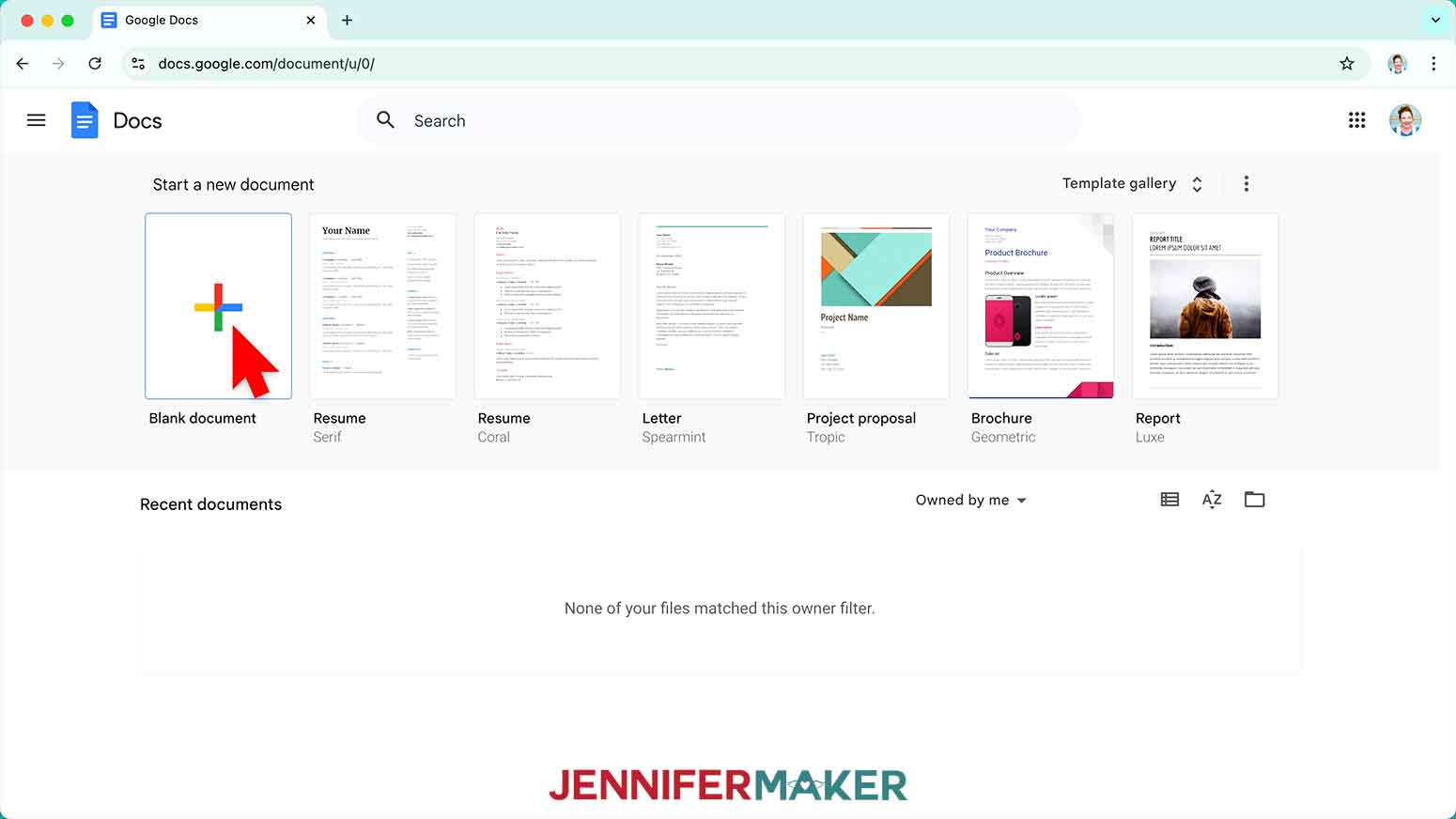 Select blank document in Google docs