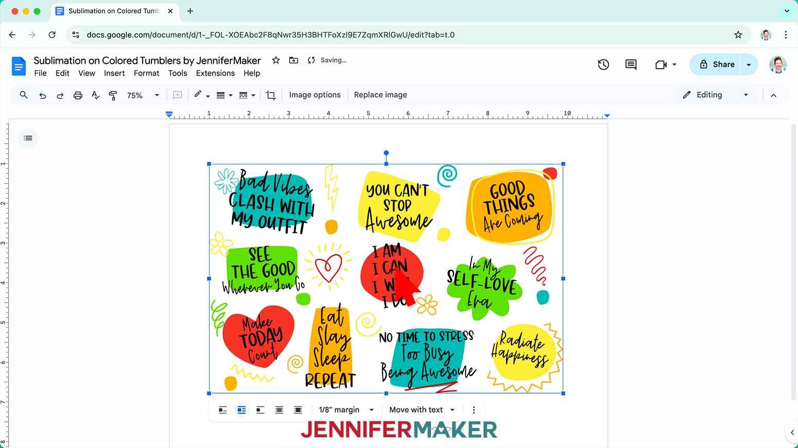 Graffiti design centered on page in Google docs