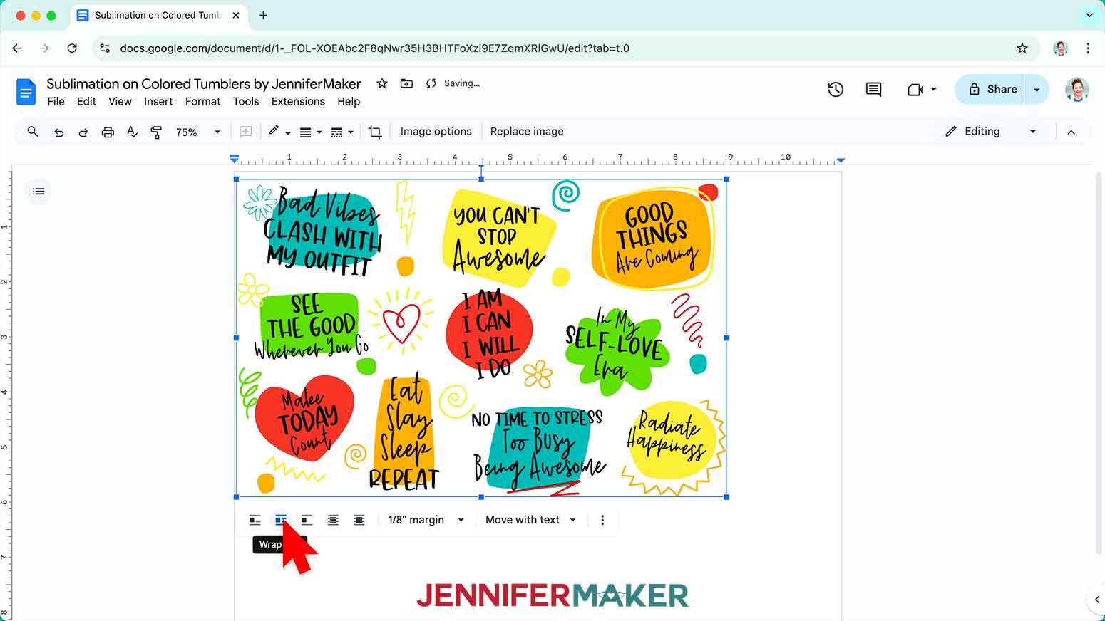 Graffiti design selected in google docs, click Text Wrap
