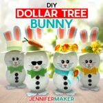 Cute, sparkly, light-up Easter Bunnies made from items from Dollar Tree! Make one under ten dollars with JenniferMaker's DIY Dollar Tree Bunny for Easter tutorial.