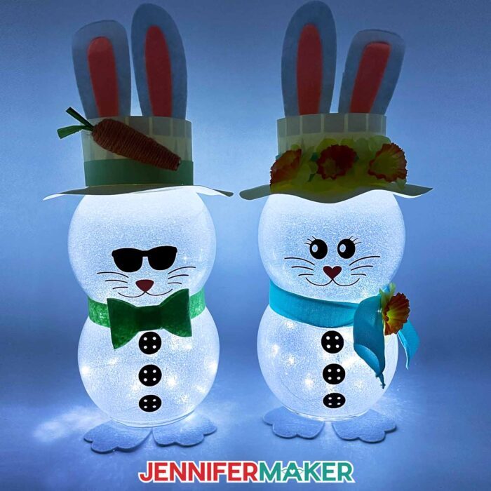 Use cardstock, felt, and dollar store supplies to make DIY glowing light-up Easter bunnies! JenniferMaker's Dollar Tree Bunny tutorial. 
