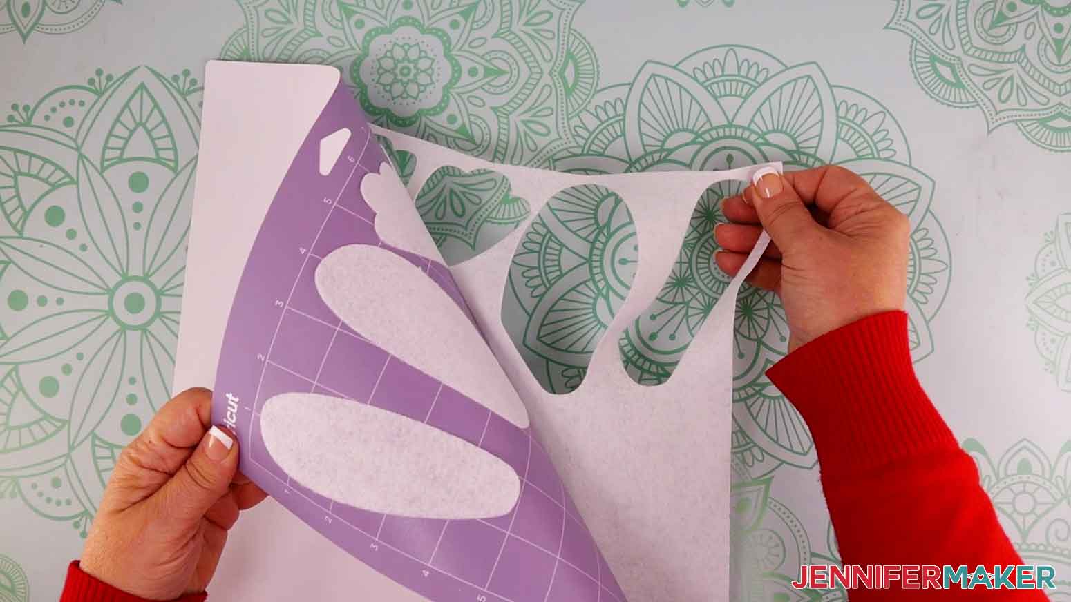 Flip cutting mat over and gently pull it away from the cut felt to prevent any stretching of the material.