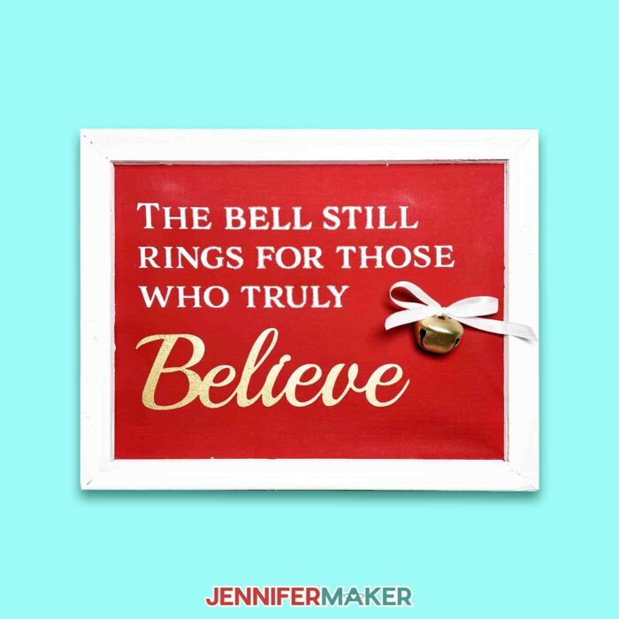 Dollar Tree Canvas painted red with the words "The bell still rings for those who truly believe"