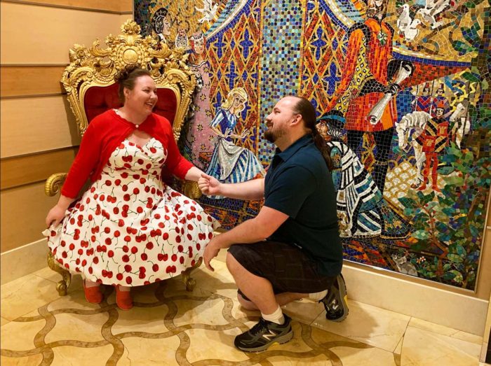 White and red cherry dress on the Disney Dream