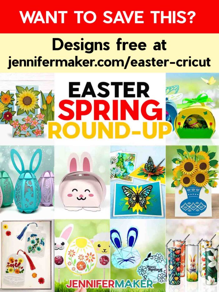 Collage of Easter Cricut craft projects you can make this spring, including lanterns, cards, decor, gifts, and more
