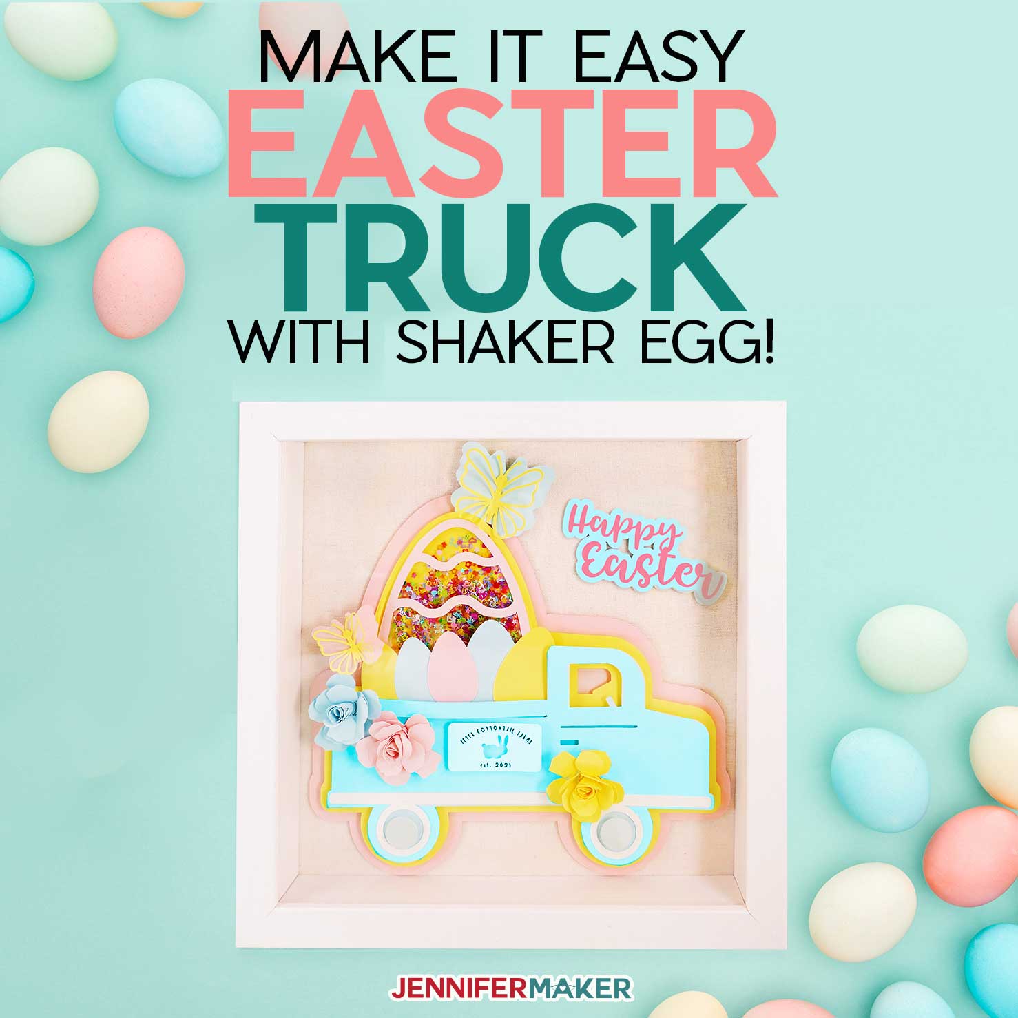 Easter Truck Decor Shadowbox, perfect for Easter #cricut #easter