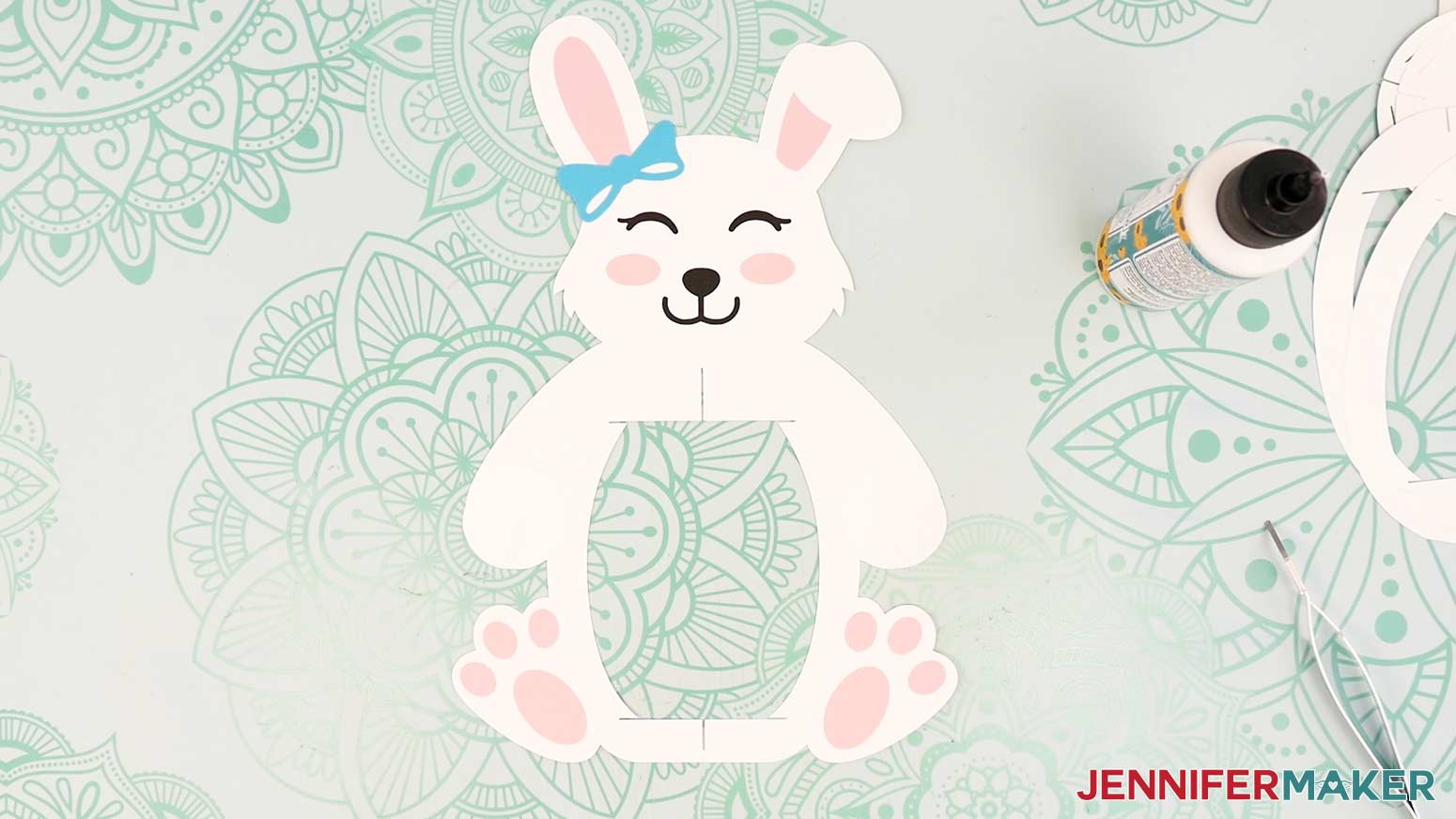 The body frame of the bunny Easter lantern with all the embellishment pieces in place.
