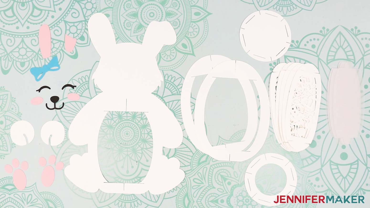 Cut cardstock and vellum pieces for the bunny Easter lantern.