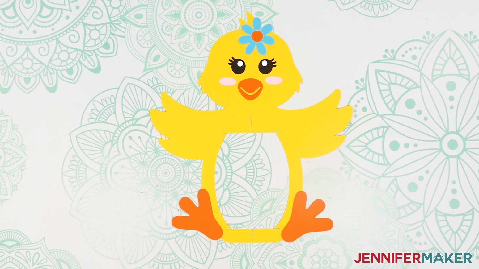 The body frame of the chick Easter lantern with all the embellishment pieces in place.