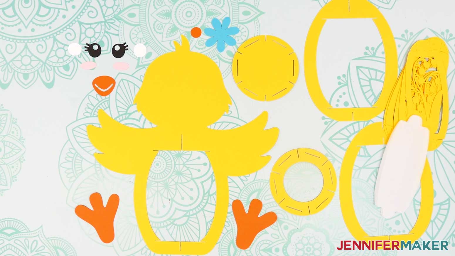 Cut cardstock and vellum pieces for the chick Easter lantern.