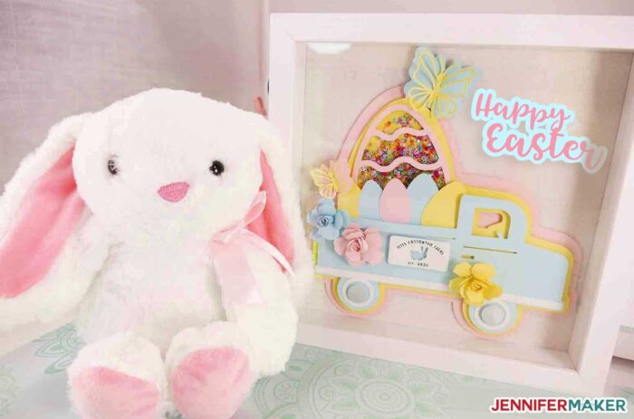 Easter Truck Decor Shadowbox in pastel paper with a cute bunny