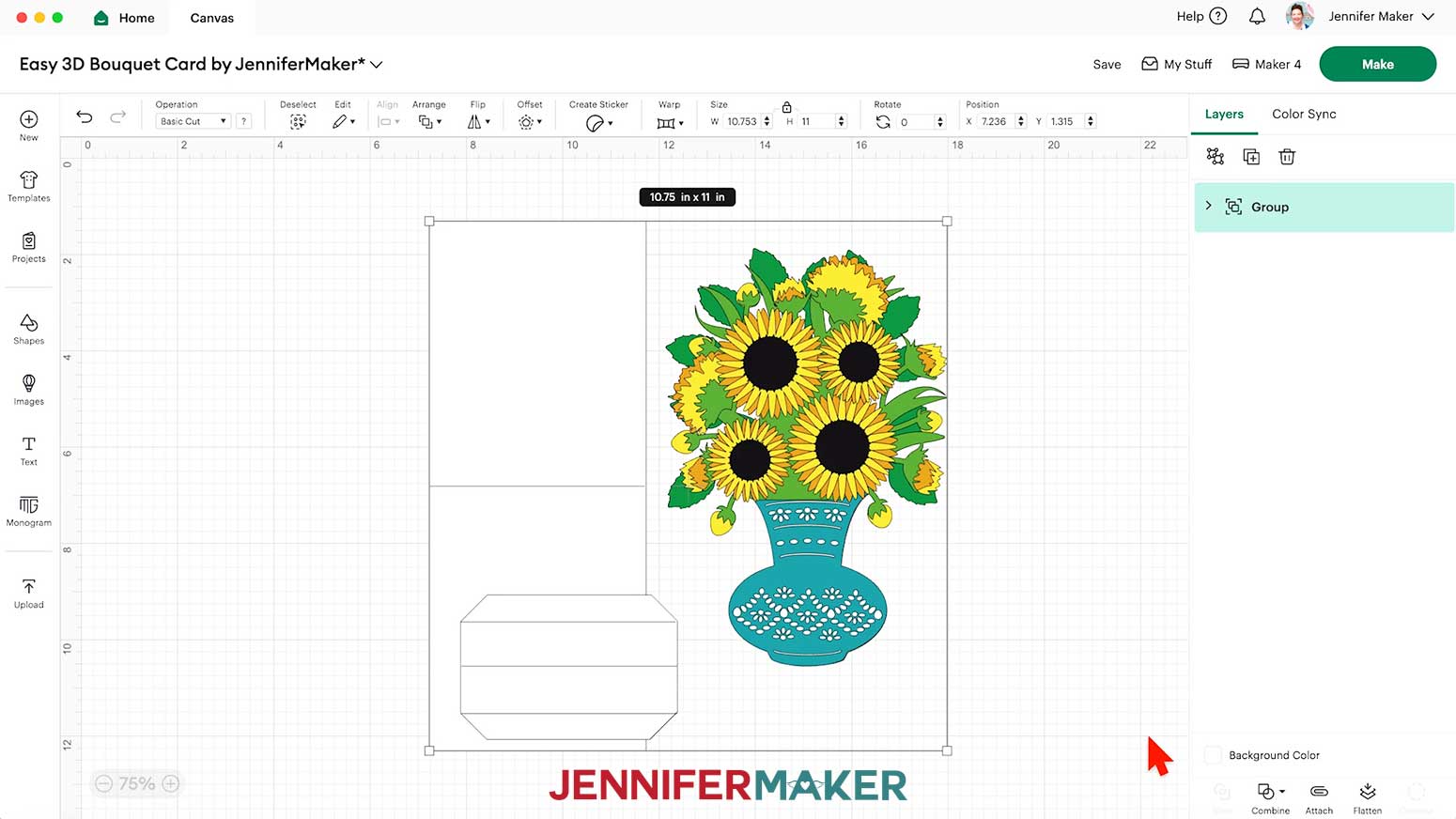 The whole bouquet card is shown grouped together in Design Space