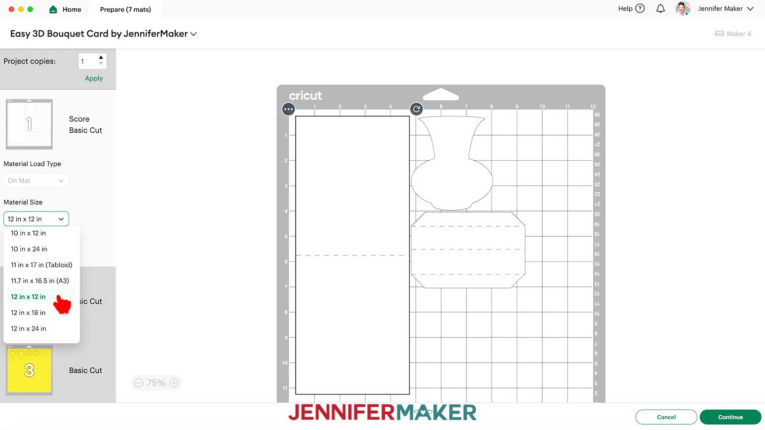 In Design Space the prepare menu is open and all the white objects are shown grouped together on one mat.