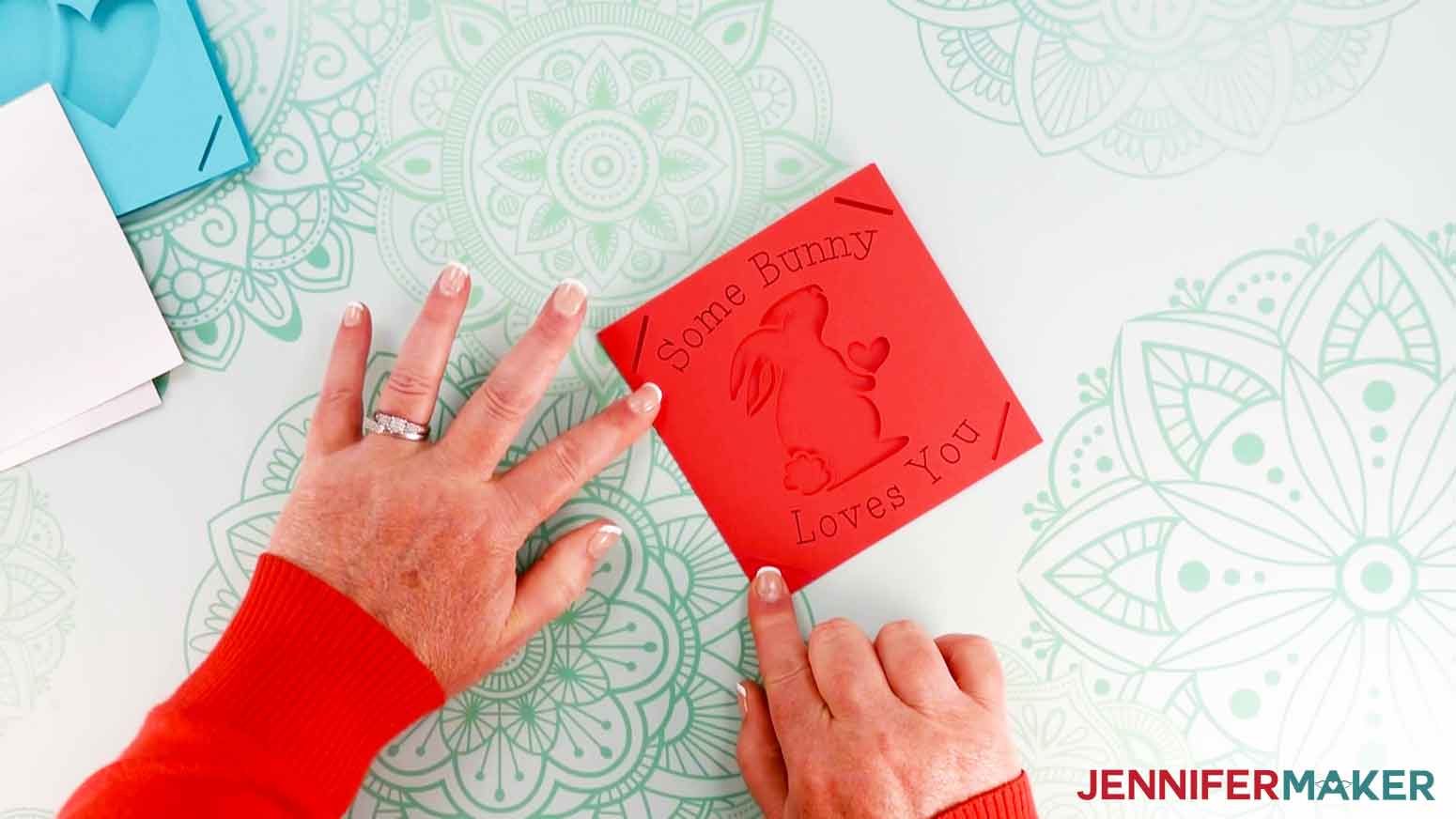 Image of bunny version of easy cricut card folded in half