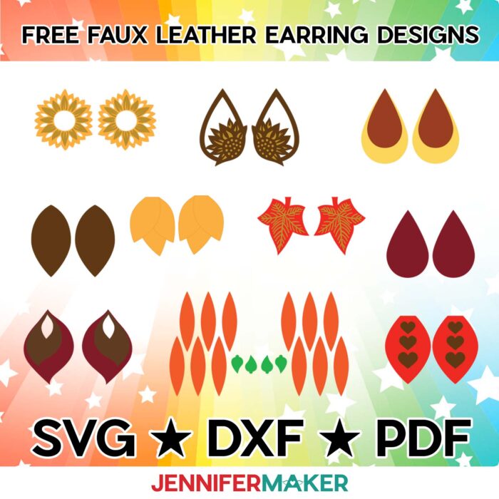 Learn to make easy DIY earrings using faux leather with JenniferMaker's tutorial! Get my free faux leather earring designs - SVG, DXF, and PDF.