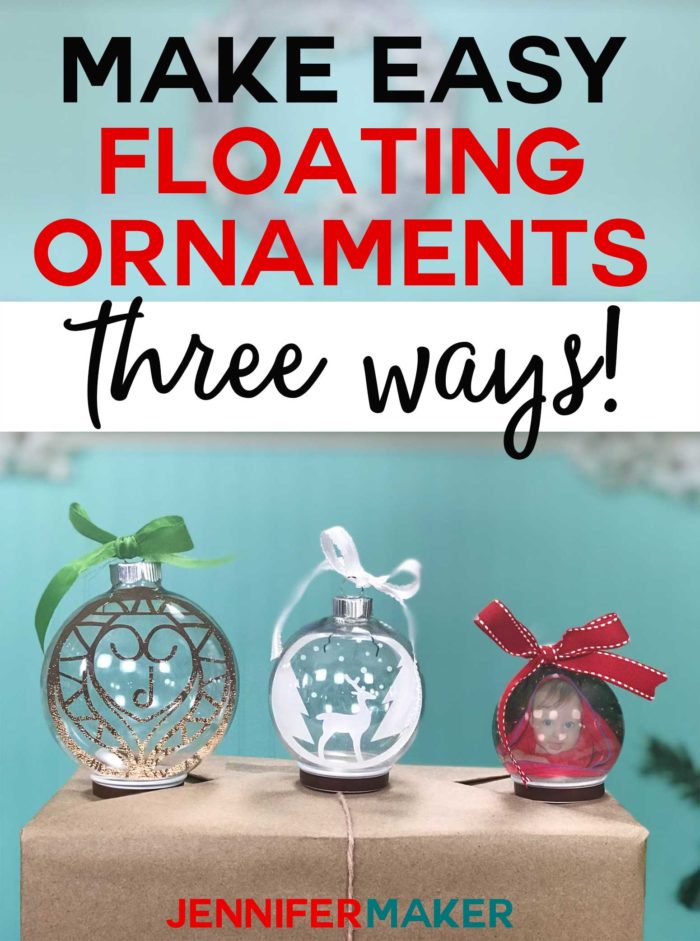 Make Easy Floating Ornaments on a Cricut the Easy Way with three different methods, including a photo ornament! #cricut #holidaydecor #ornaments #circutexplore #handmade