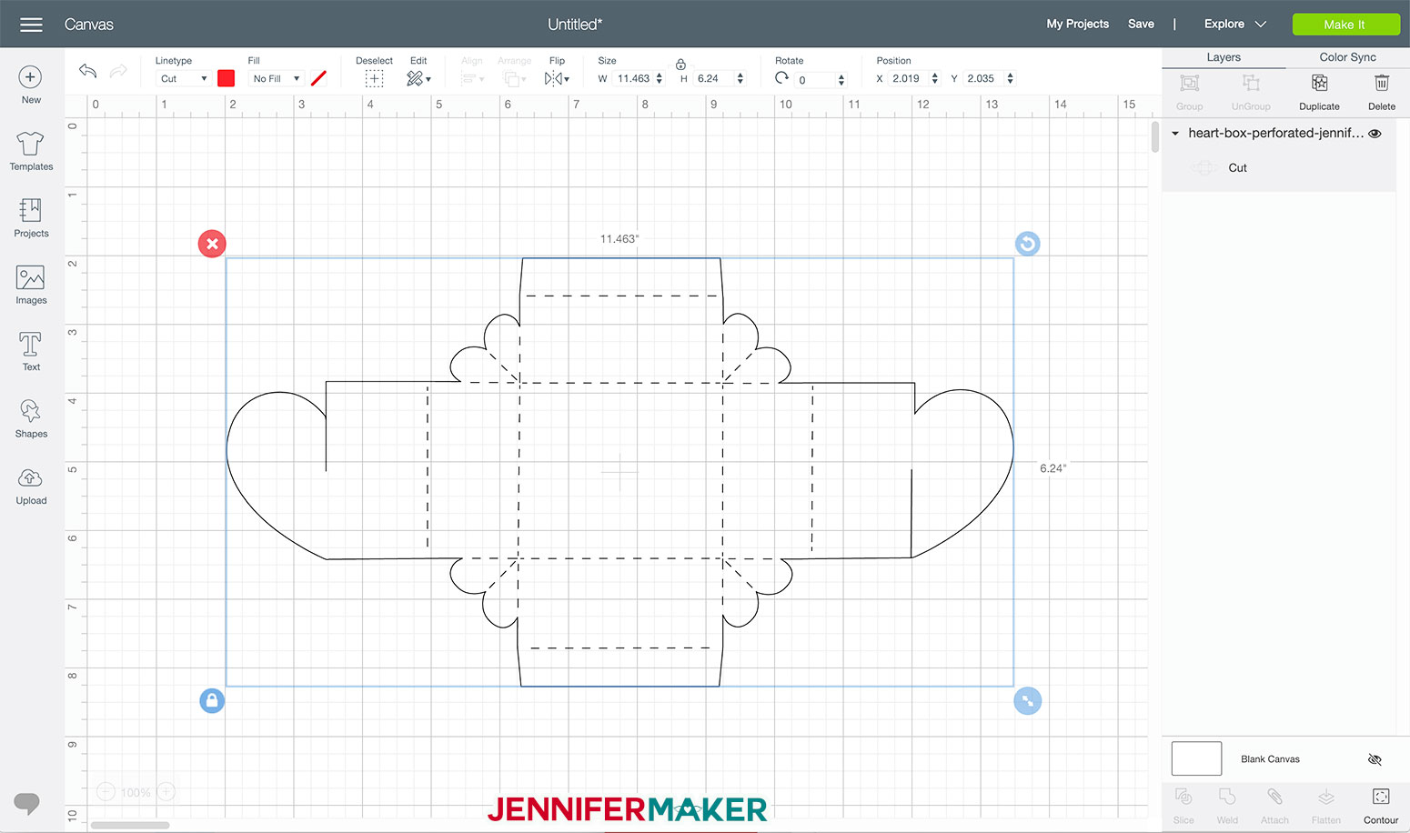 Easy Heart Box SVG Cut File uploaded to Cricut Design Space