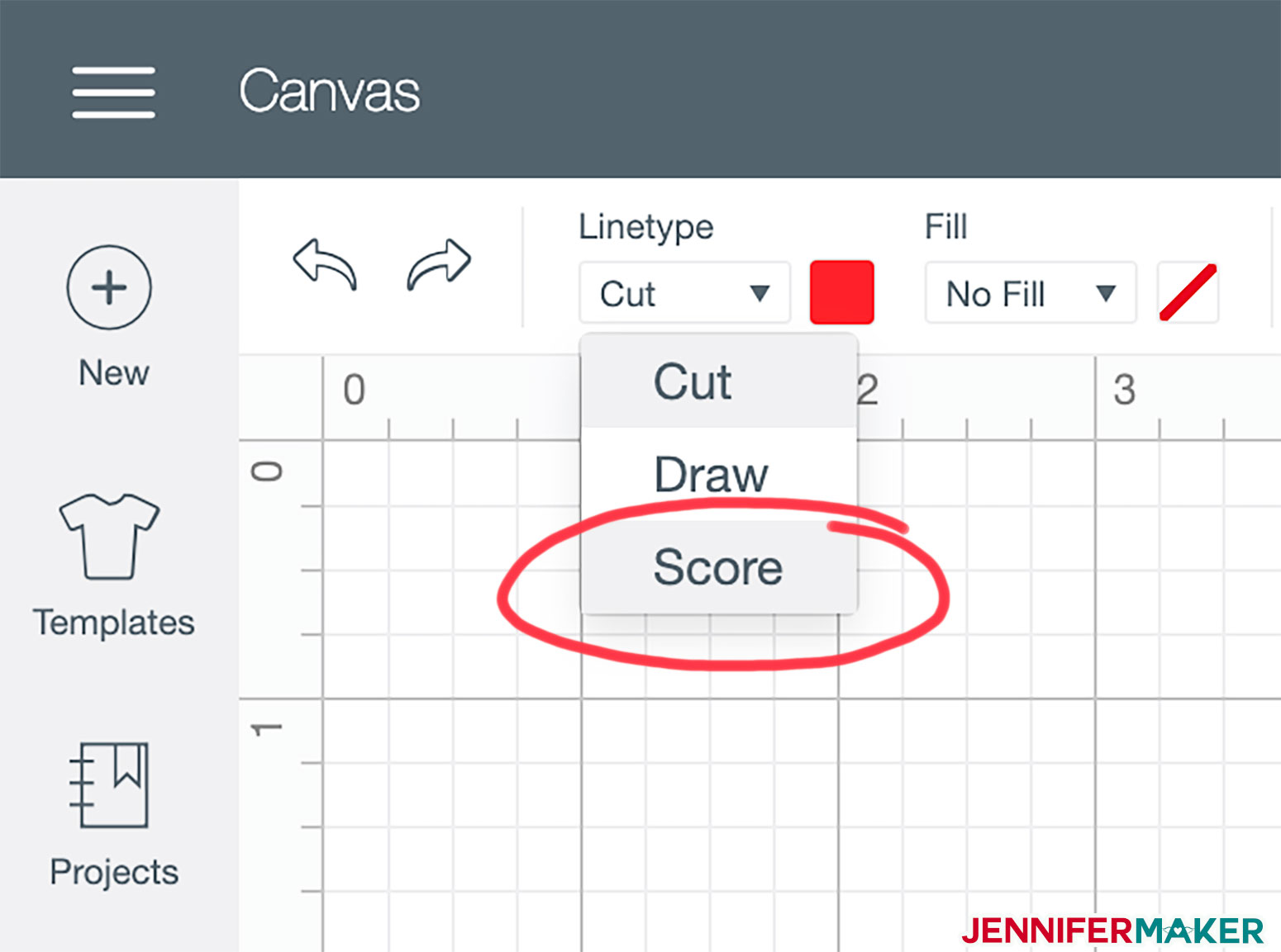 Choosing Score from the Linetype menu in Cricut Design Space