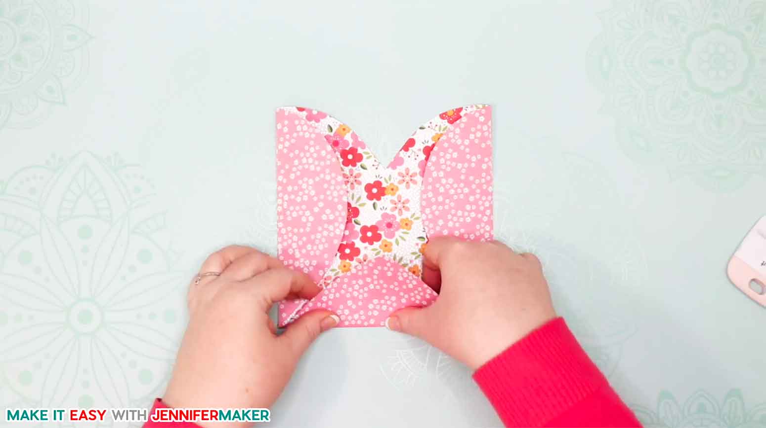 Folding the bottom of the easy heart paper envelope card