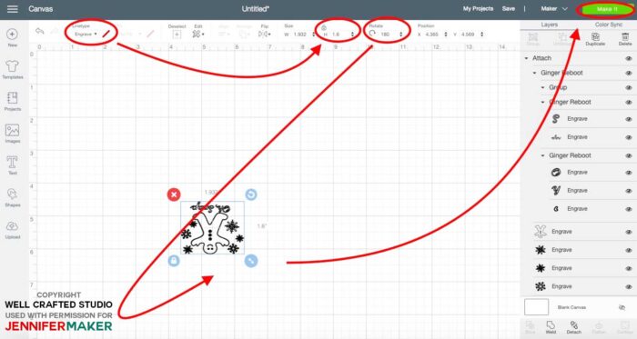 Preparing the gingerbread man design in Cricut Design Space