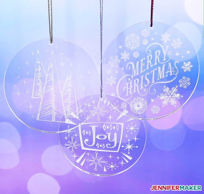 Engraved Acrylic Ornaments. Make Cricut Christmas Ornaments with JenniferMaker's tutorial!