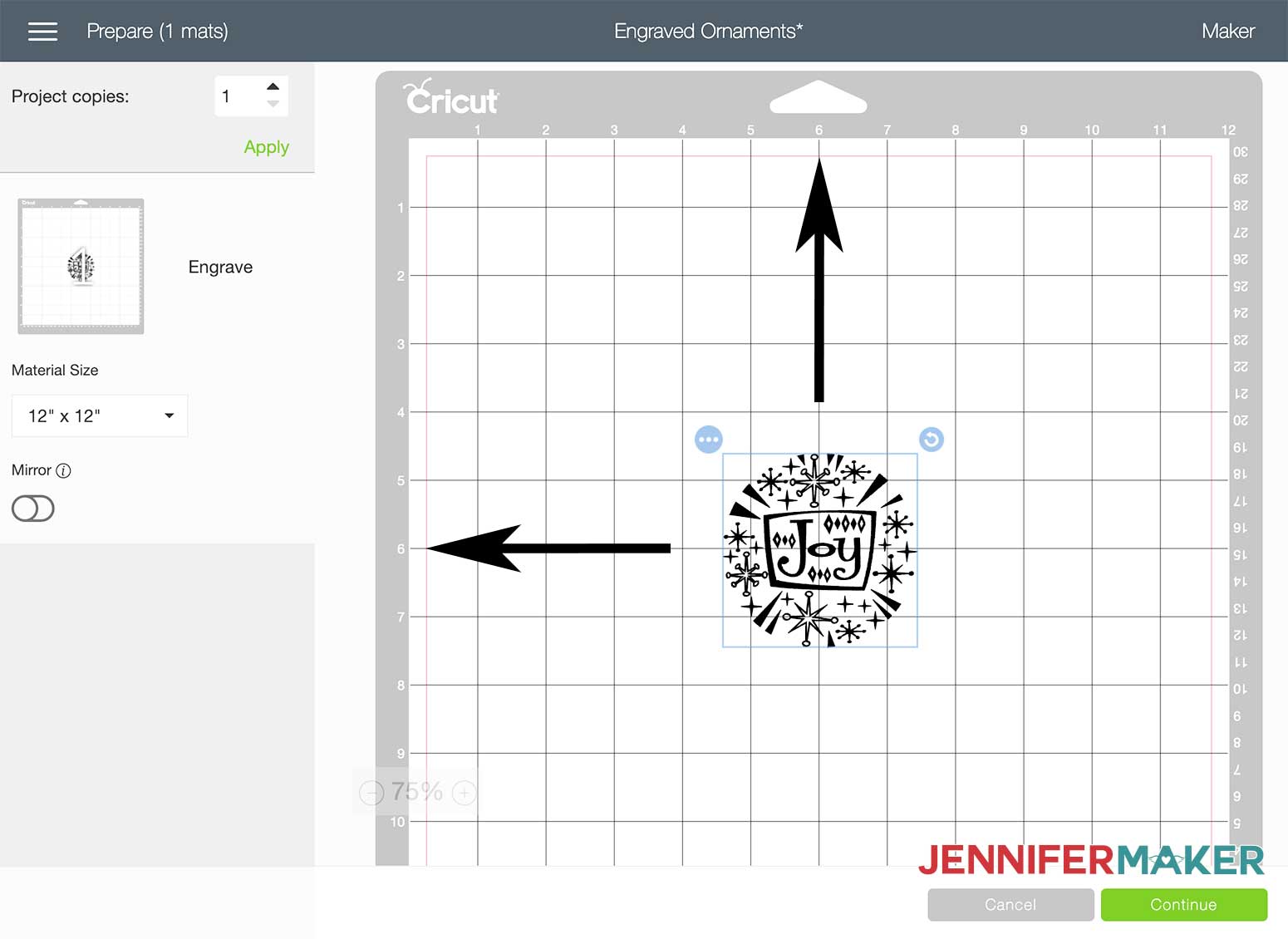 Move the design and align it to the center of the mat for my engraved acrylic ornaments