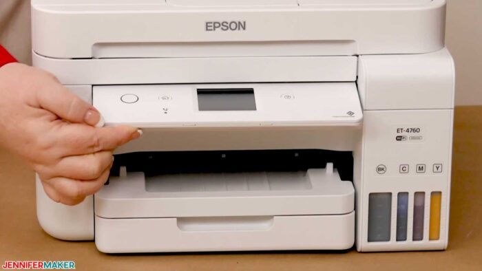 The control panel and power button on the Epson EcoTank 4760