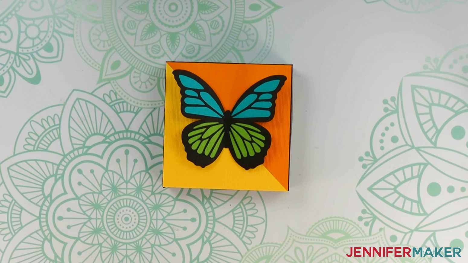 The top of the finished lid for the exploding butterfly box.