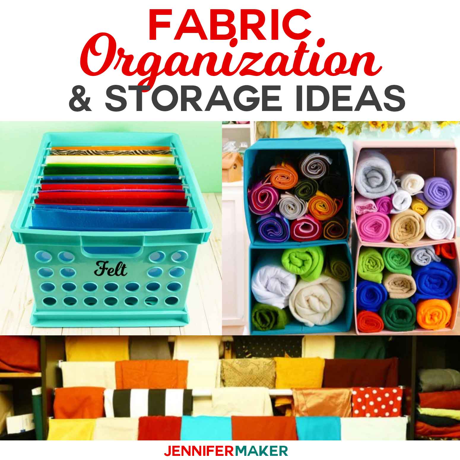 Organize and store your fabric with these great organization ideas and storage solutions! #craftroom #storage #organization #fabric #sewingroom
