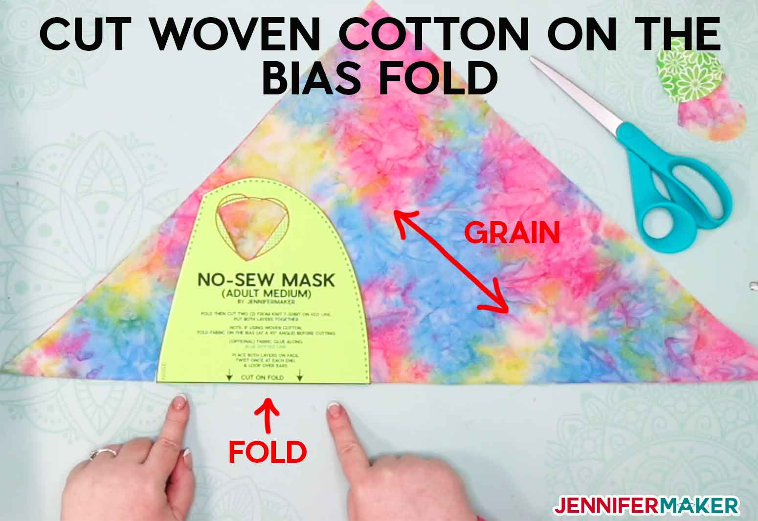 Positioning the pattern on woven cotton on the fold and on the bias