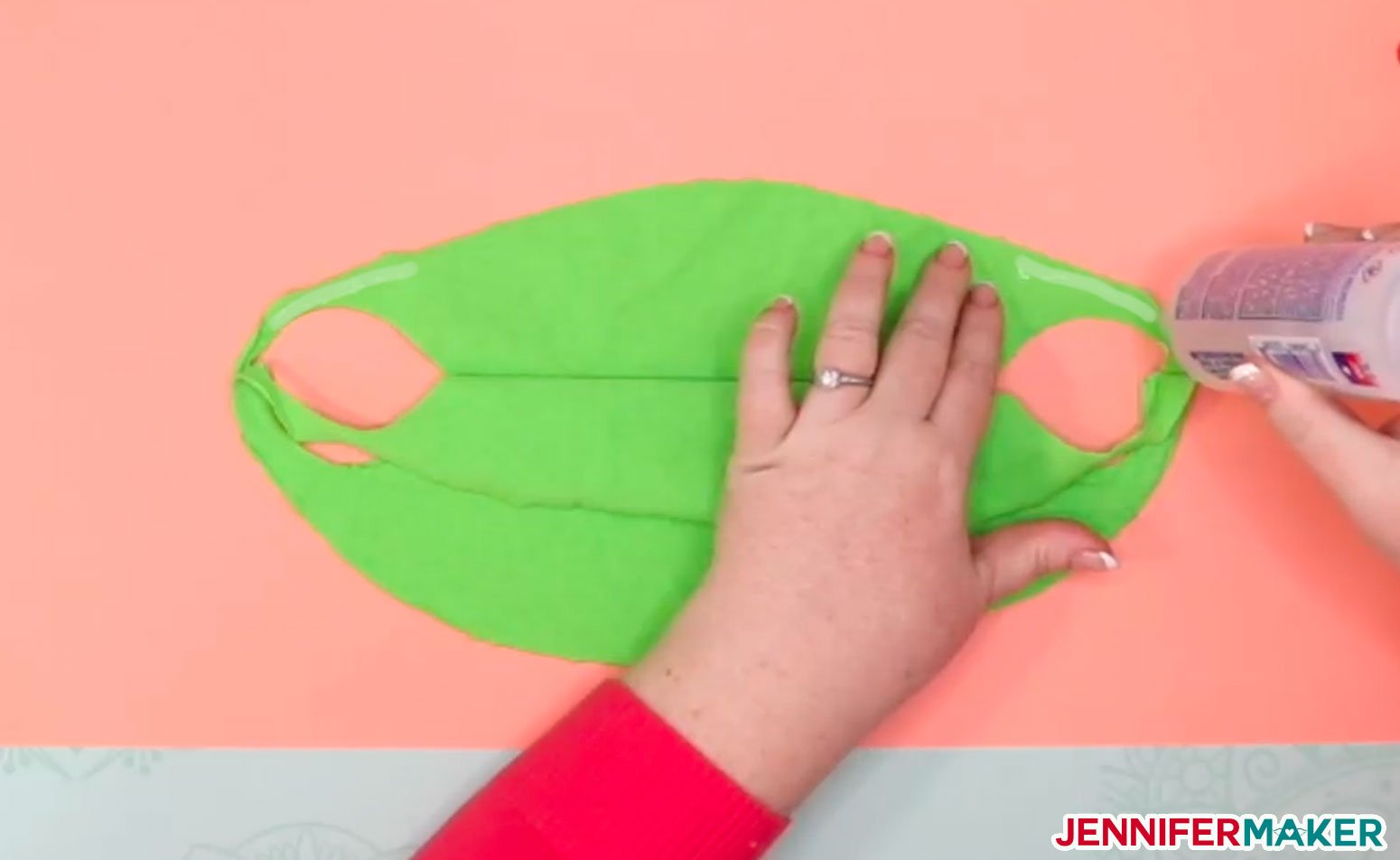 Glue your no-sew fabric mask pieces into place and allow to dry