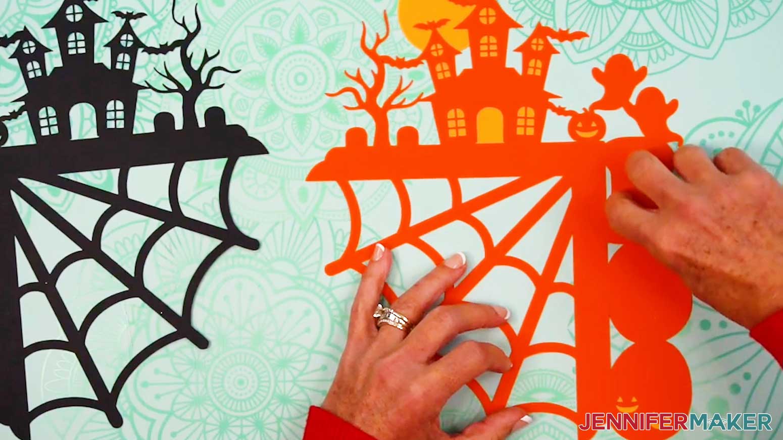 Align the orange layer on to the yellow layer and press it into place.
