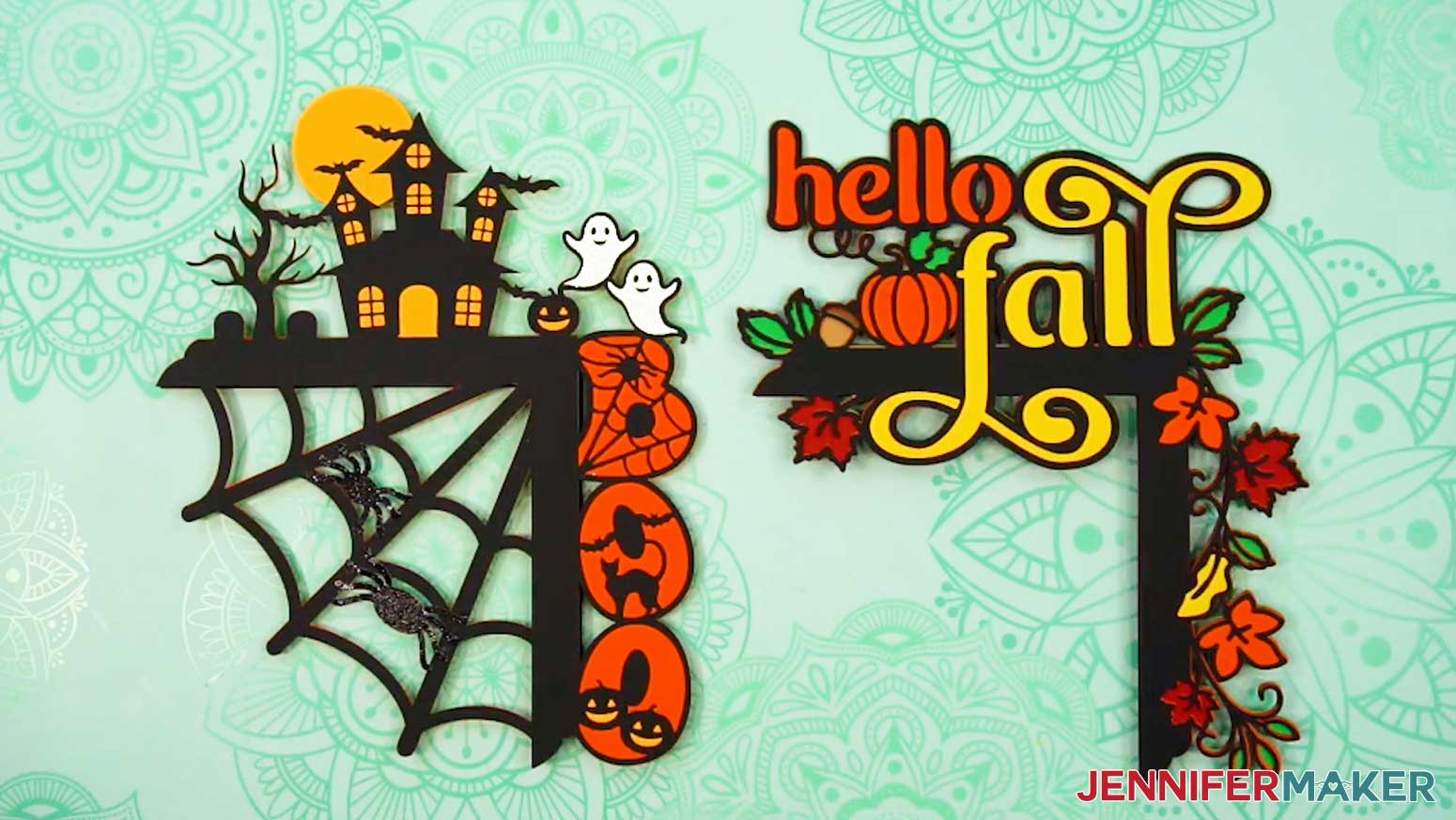 Finish Boo and Fall door corner decoration designs.