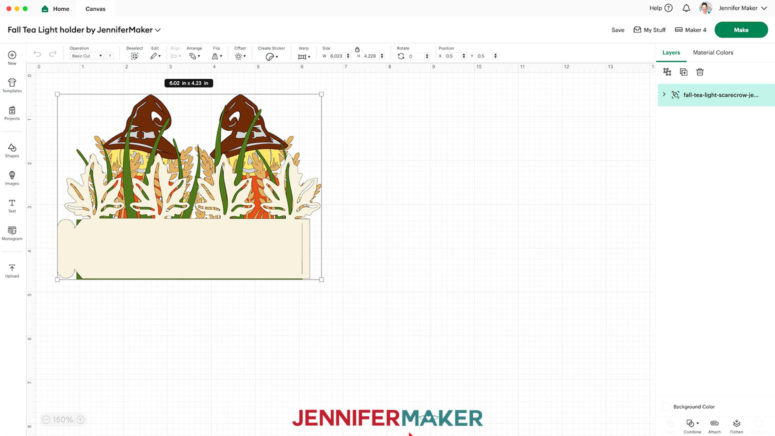 The Scarecrow version of the Fall Tea Light Holder is loaded to the Canvas.
