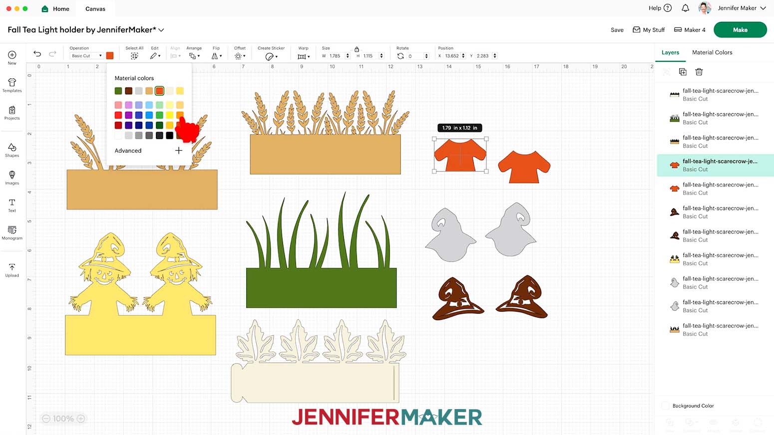 Select a piece and change the color with the Material Colors panel if other colors are desired to make the Fall Tea Light Holder.