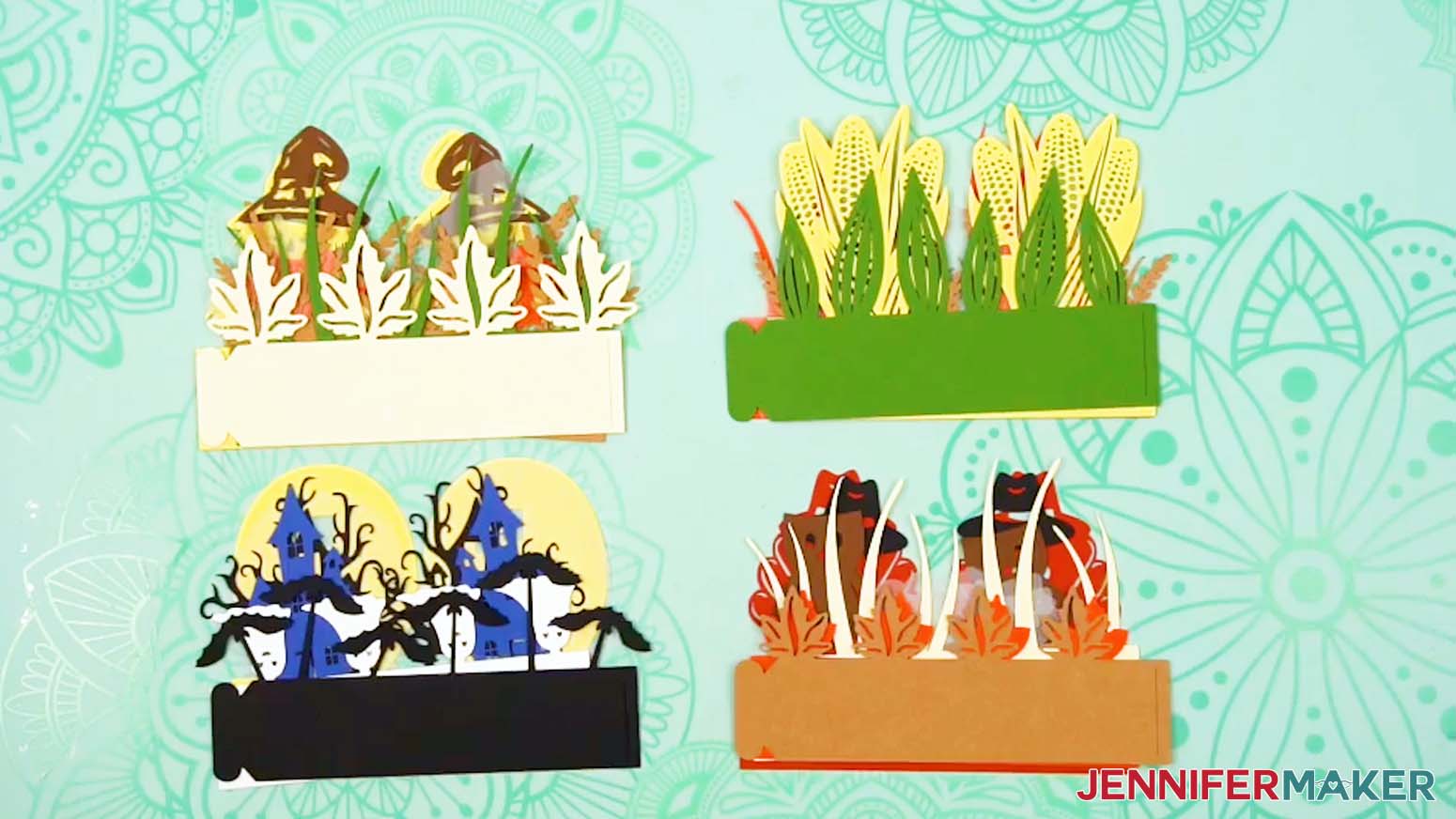 Arrange the cut pieces of the Fall Tea Light Holders to make sure all pieces are cut and ready to assemble.