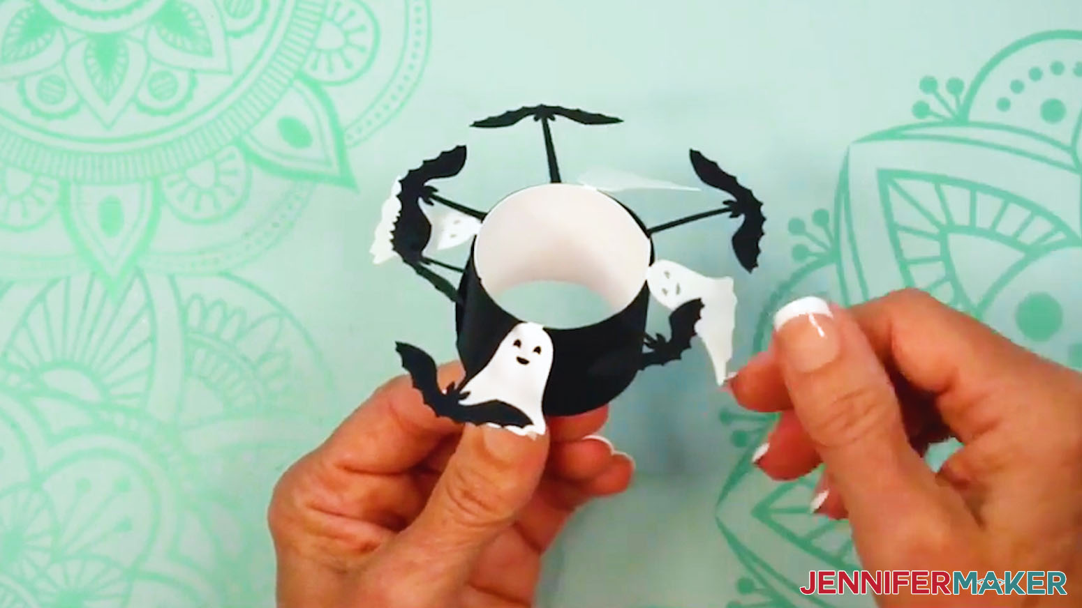 Fold the decorative pieces together to form the outer design of the custom Fall Tea Light Holder.