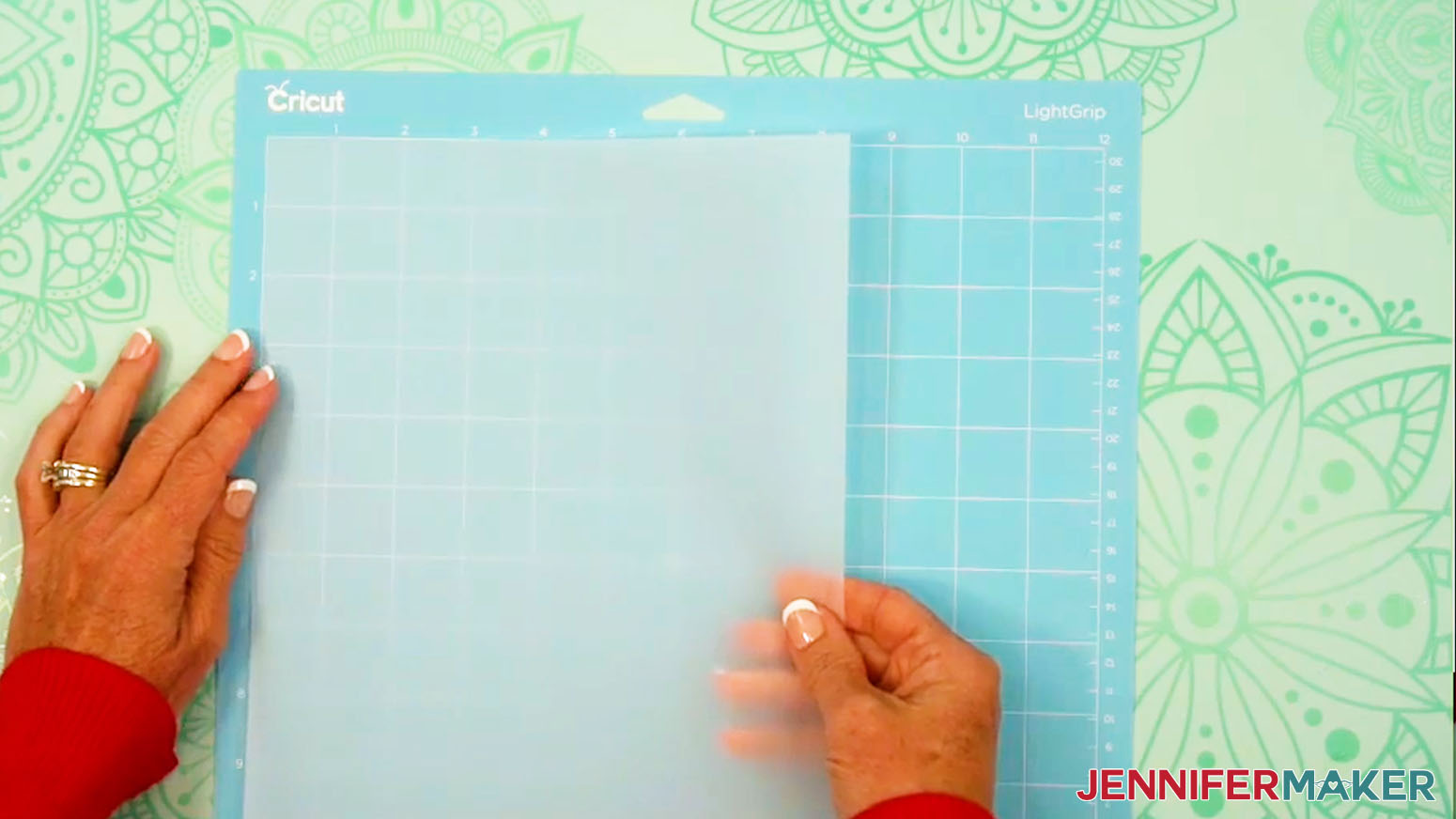 Place the vellum for the Fall Tea Light Holder onto the Blue LightGrip Machine Mat.