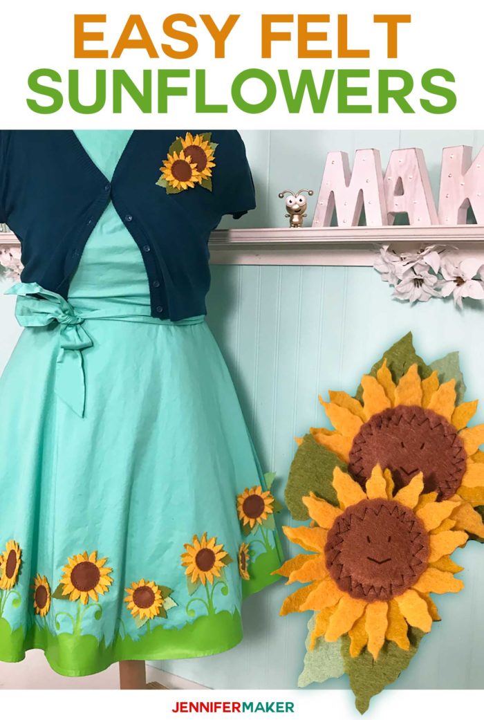 Felt Sunflowers made with the Cricut Wavy Blade to embellish a Cricut Dress | #cricut #felt #sunflower #cricutmaker