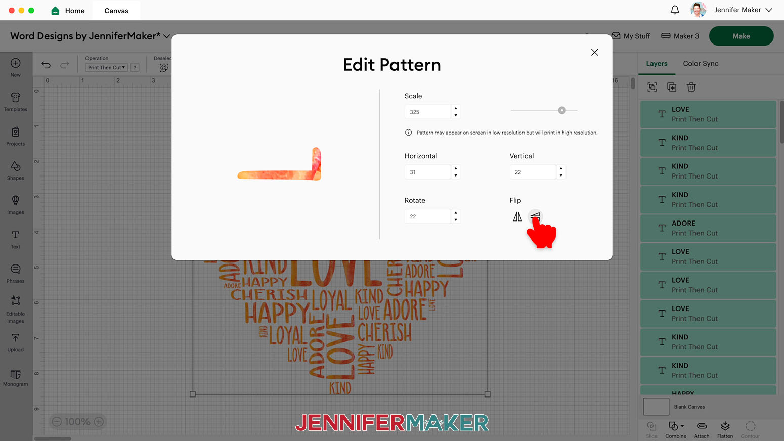 Edit the patten flip to change the orientation of the pattern fill design.