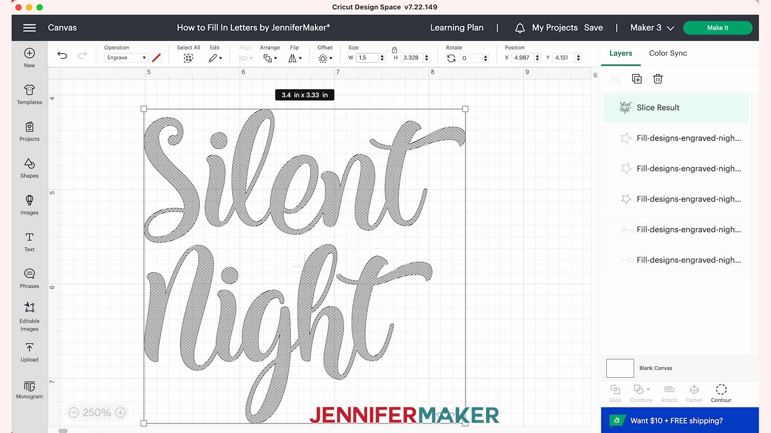 fill designs jennifermaker silent night design to engrave with infill with Cricut Design Space and Maker3