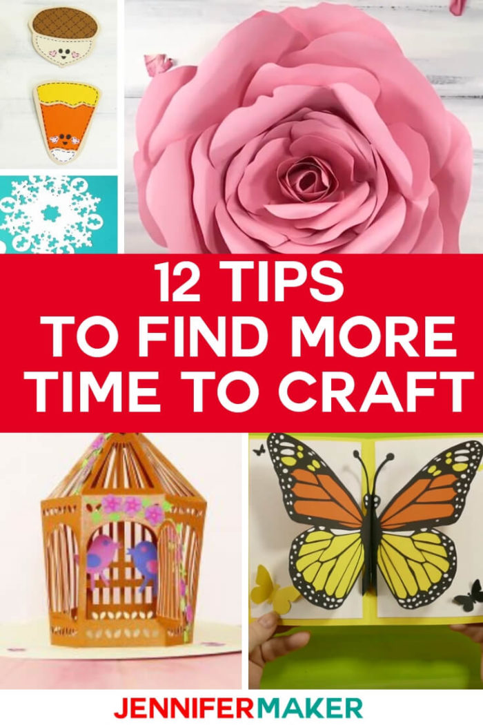 Find more time to craft with these 12 simple tips. You'll be able to carve more time into your schedule when following these tips to enjoy more crafting time. #papercrafts #papercrafting #cricutprojects