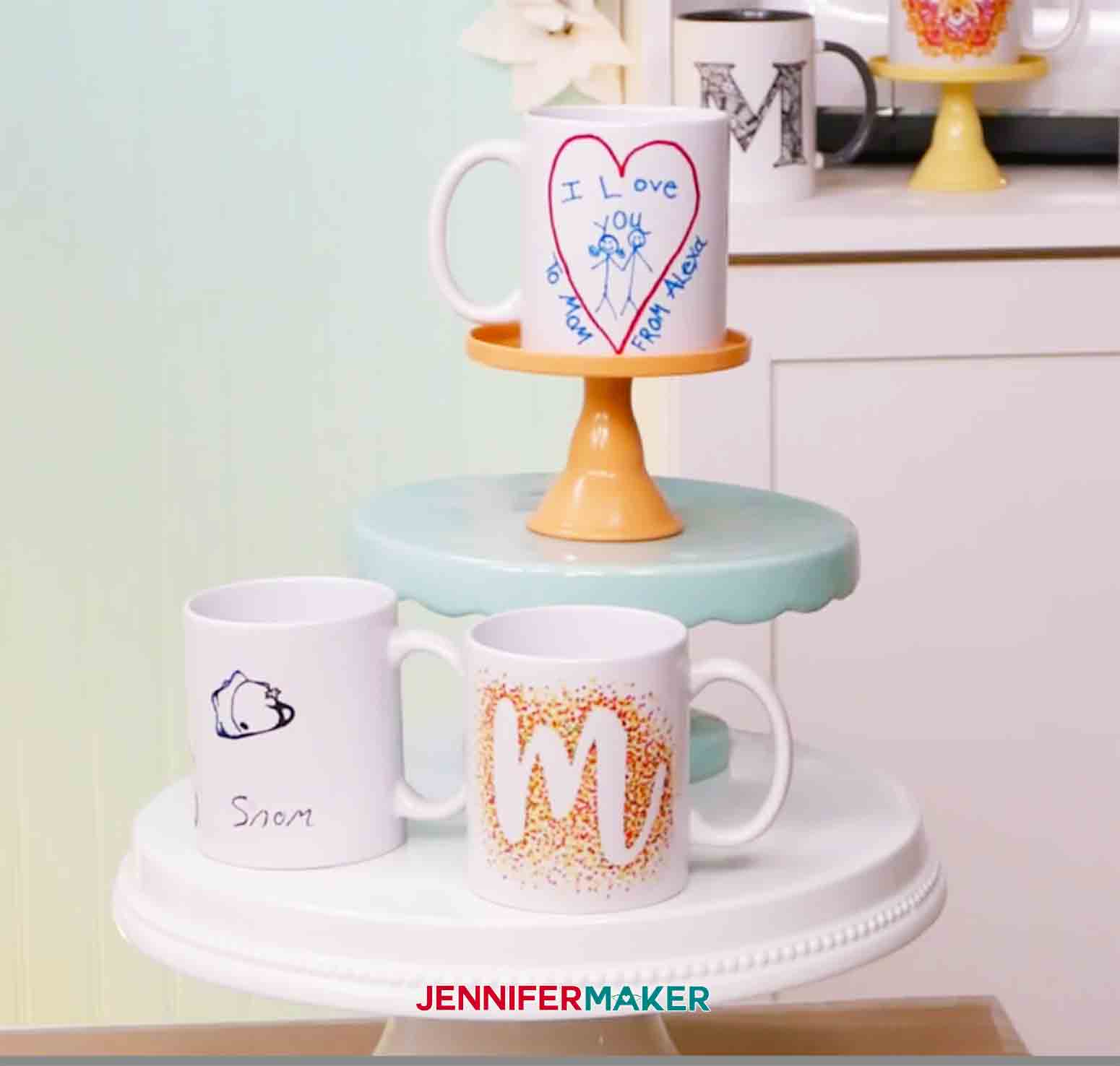 showing three freehand mugs on pedestal jennifermaker