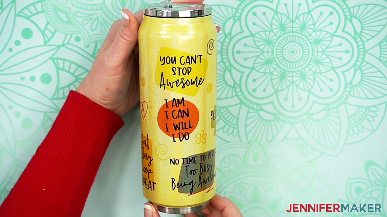 Graffiti sublimation design on a yellow glitter tumbler