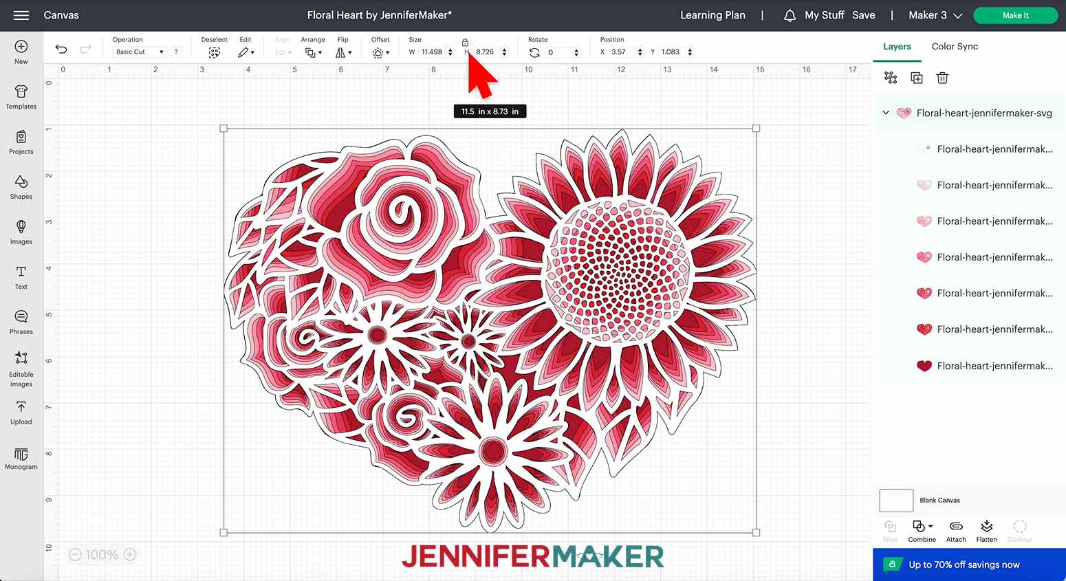 Make sure the lock icon is closed and the entire image with all layers is selected prior to changing the size of the Floral Heart.