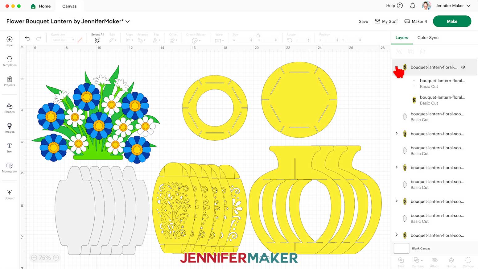 In the Layers Panel, click the arrow to expand a flower bouquet lantern panel group.