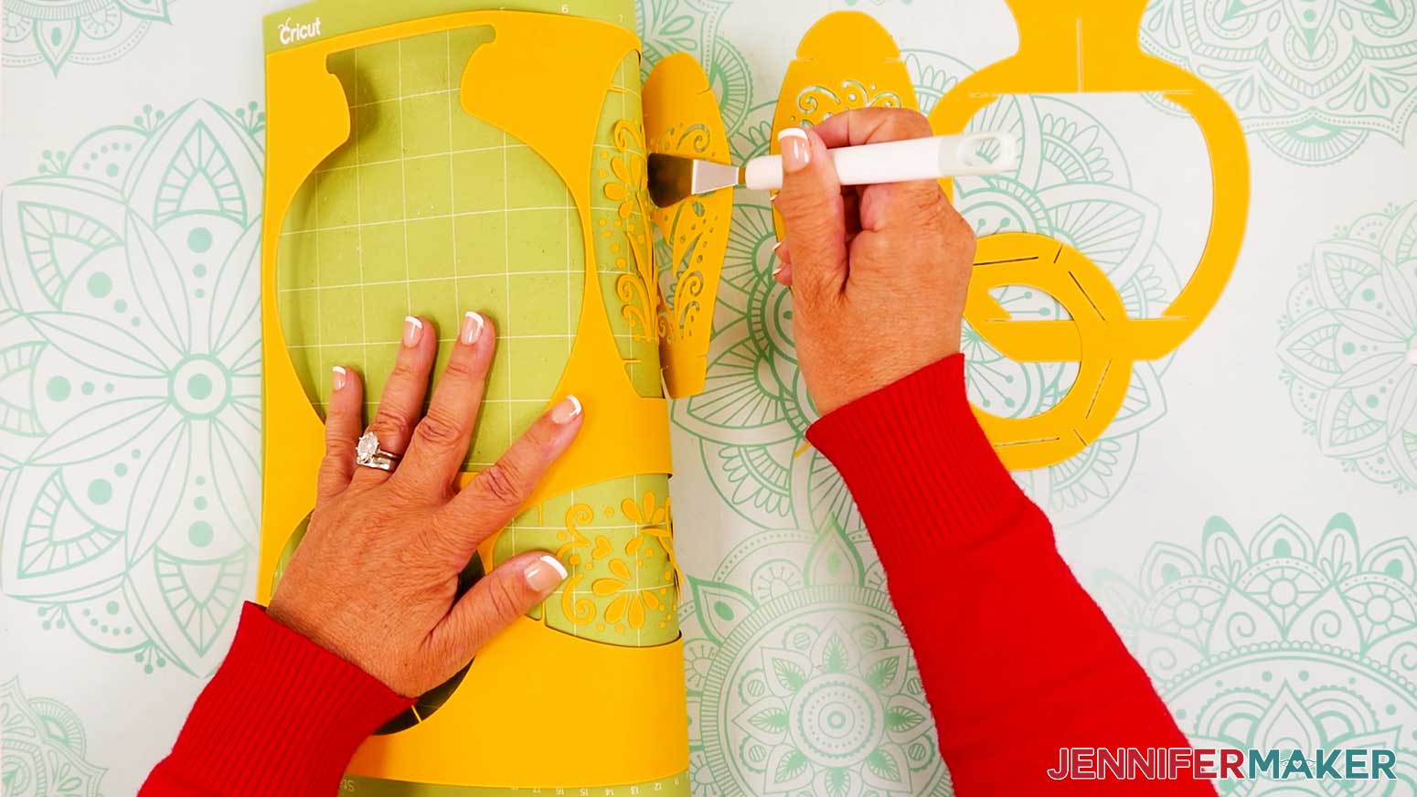 Use a Cricut spatula to lift delicate cardstock pieces from the machine mat.