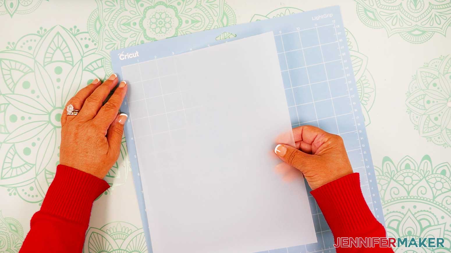 Place a sheet of vellum on a blue machine mat.